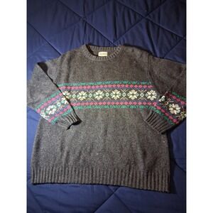Prides Landing Mens Fair Isle Crewneck Sweater Gray Geometric Knit Pullover L
